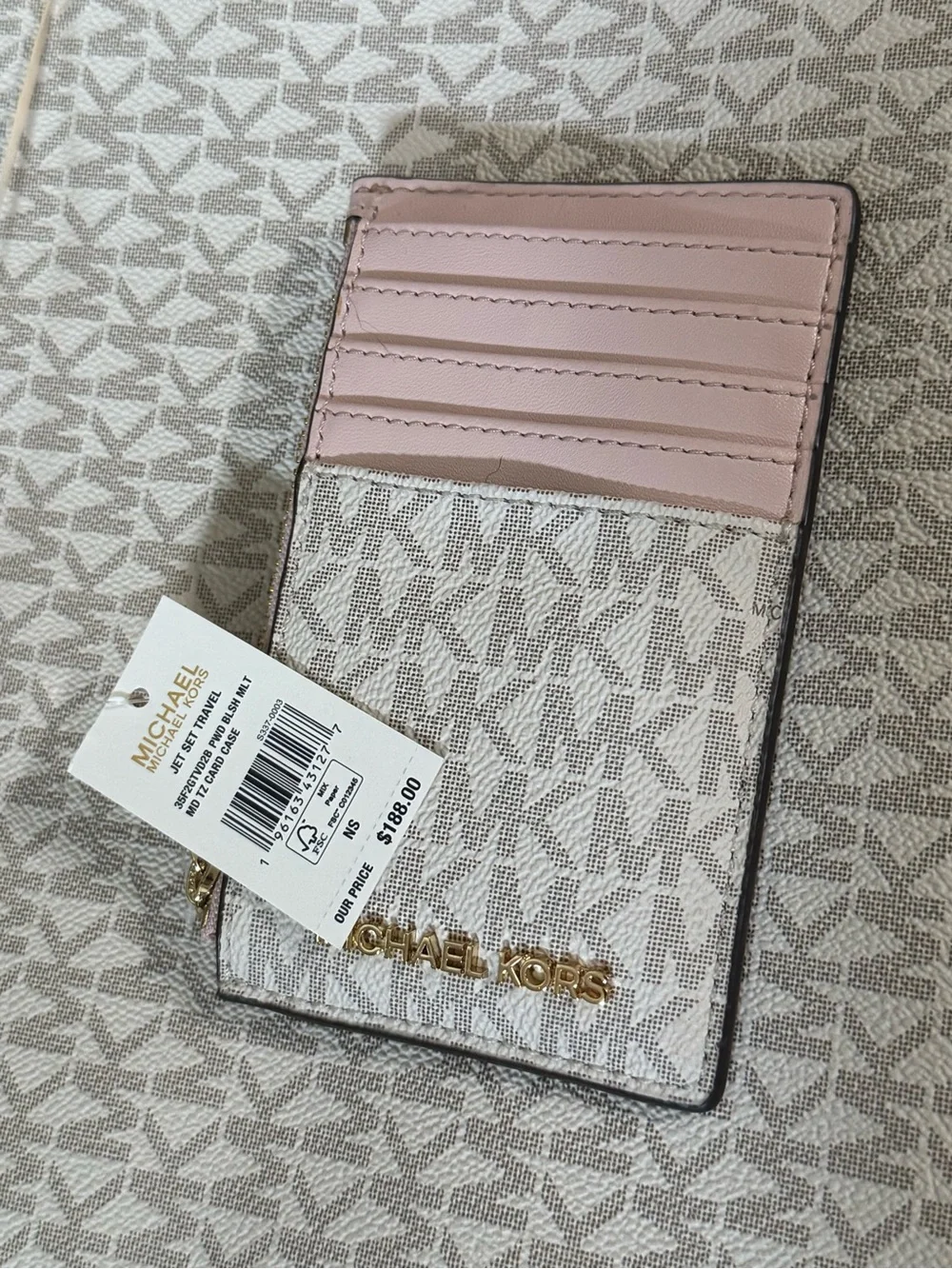 Michael Kors Blush Pink Logo Card Case with Gold Hardware